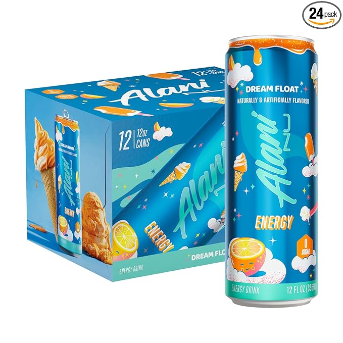 Alani Nu DREAM FLOAT Ice Sugar Free Low Calorie Energy Drinks | 200mg Caffeine | Antioxidants | Biotin B Vitamins | Zero Sugar | 15 Calories or Less | 12 Oz Cans | 24 Count