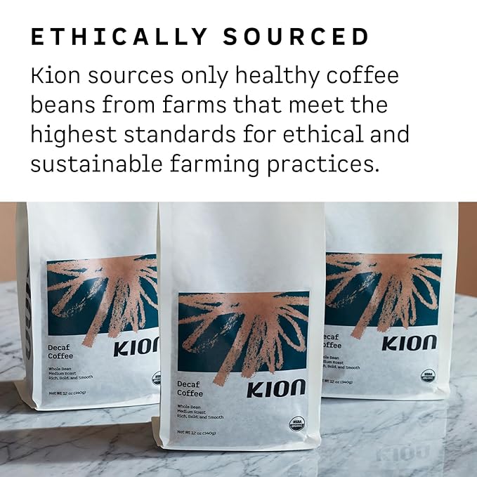 Kion Organic Decaf Whole Bean Coffee Tested for Toxins Ethically Sourced Rich Bold and Smooth Medium Roast 12 Oz (3 Pack)