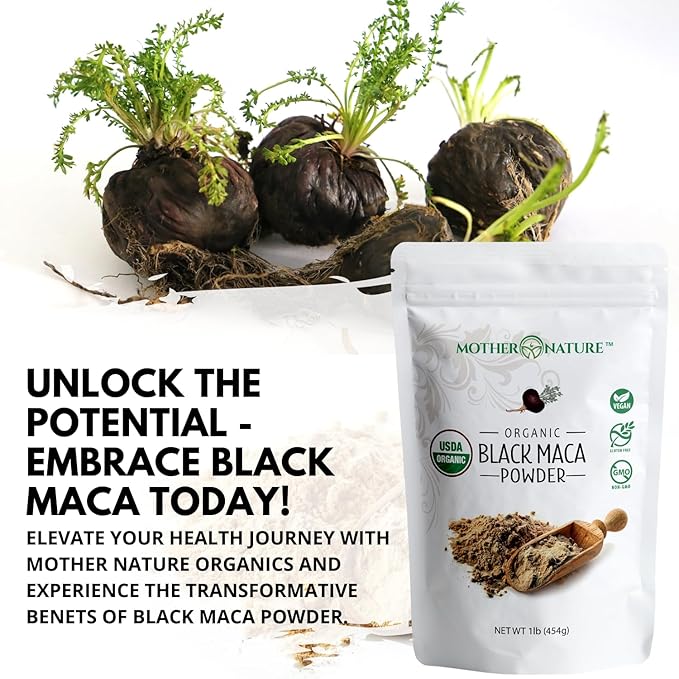Black Maca Root Powder - Organic Peruvian Maca for Men - Strength Endurance &amp Performance Support - Raw Non-GMO USDA Certified - 16oz Bulk Supply