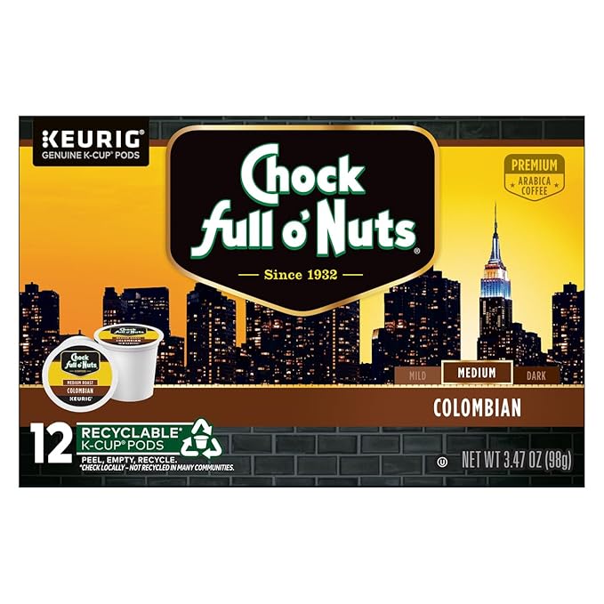 Chock Full o'Nuts Coffee K-Cup Pods Midtown Manhattan &amp Colombian Coffee 12 CT (2ea) (Variety Pack)