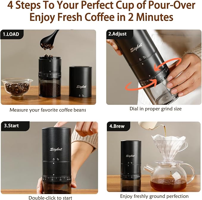 Portable Electric Coffee Grinder - 38 Grind Settings Conical Burr &amp Black Stainless Steel Body Rechargeable Mill for Espresso Moka Pot Turkish Ideal for Camping and Travel