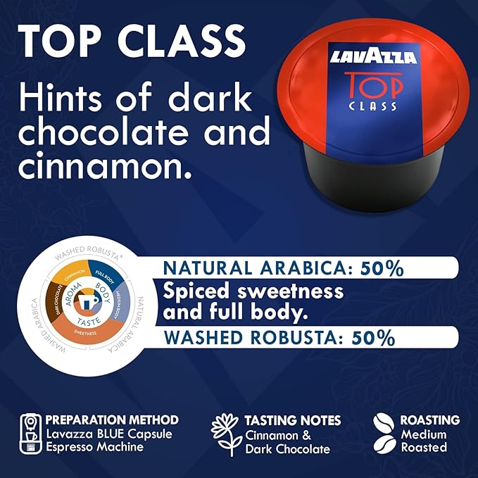 Lavazza Blue Coffee Capsules Variety Pack – 100 Count (50 Pods Each) – Includes Top Class &amp Caffè Crema Blends – Compatible with Lavazza LB Espresso Machines Only – Premium Italian Coffee