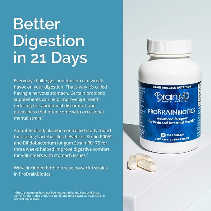 BRAINMD Dr Amen ProBRAINbiotics - 3 Billion CFU 60 Capsules - Promotes Gut Health - Gluten Free - 60 Servings