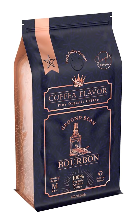Bourbon Flavored Ground Coffee – Organic Medium Roast 100% Arabica – Single Origin Dominican Coffee – Smooth Bourbon Flavor Rich Aroma – Naturally Flavored – Coffea Flavor
