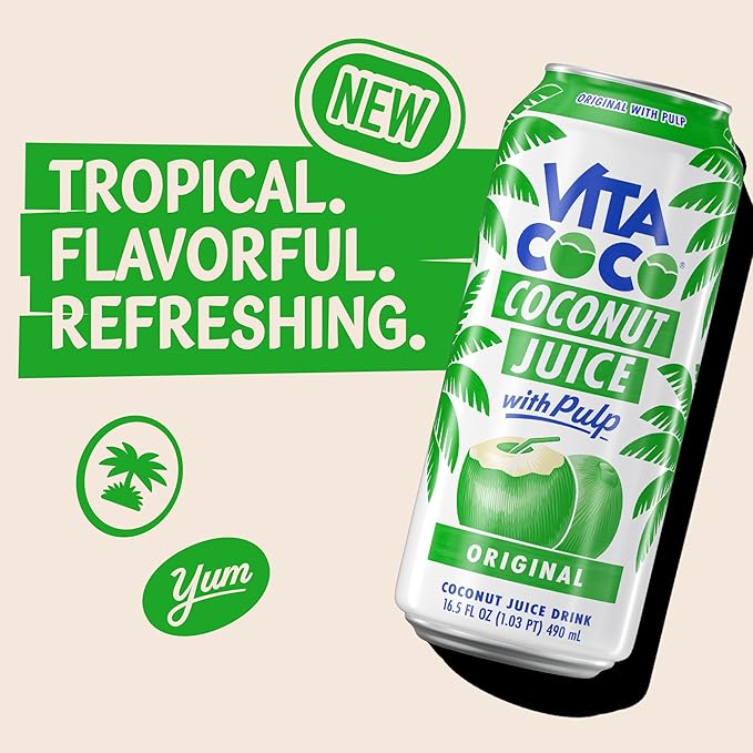 Vita Coco Coconut Juice Original with Pulp | Big Bold Coconut Taste | Natural Electrolytes | Sweet Refreshing Hydration | 16.9 oz can (Pack of 12)