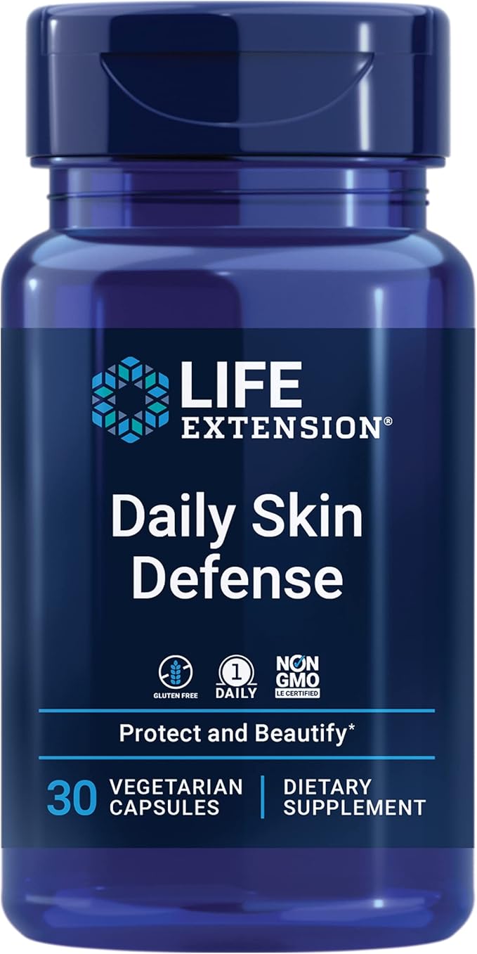 Life Extension Daily Skin Defense Vitamin C ceramides Rosemary Lemon Verbena Helps Fight oxidative Stress &amp The Appearance of Wrinkles Gluten-Free Once-Daily Non-GMO Vegetarian 30 Capsul
