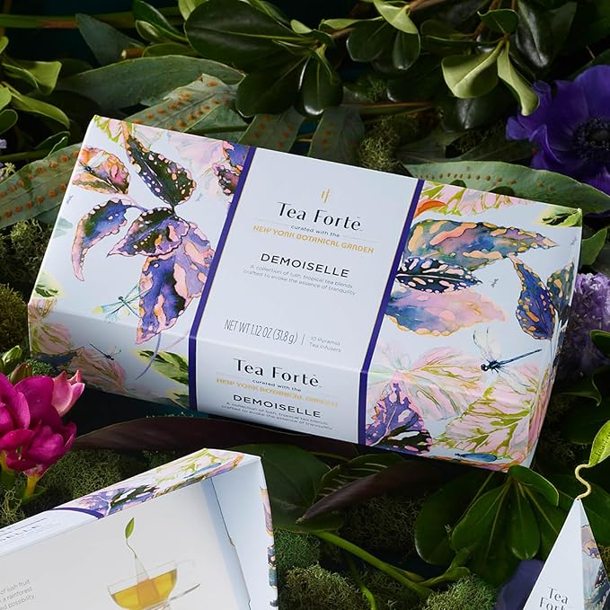 Tea Forte Premium Petite Presentation Box Gift Set Sampler 10 Count 2 of Each Blend Individually Wrapped Handcrafted Pyramid Infuser Bags Demoiselle Tea