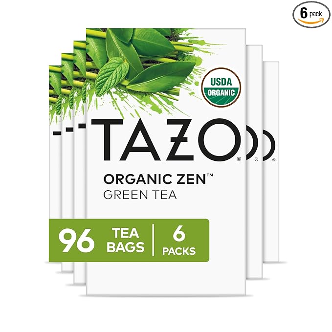 TAZO Organic Zen Green Tea Bags Caffeine Free Tea with Refreshing Lemongrass &amp Spearmint 96 Total Tea Bags (16ct - Pack of 6)