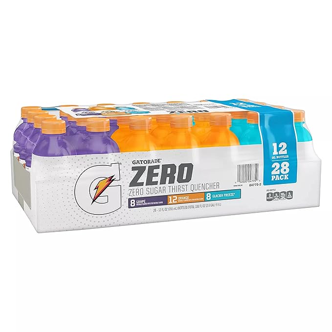 Gatorade Zero Sugar 12oz Three Flavor Variety Orange Glacier Freeze and Grape (Pack of 28)