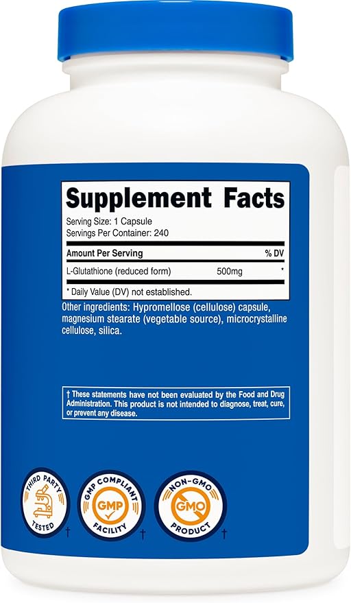 Nutricost Glutathione Capsules 500mg 240 Capsules - Gluten Free GMO Free