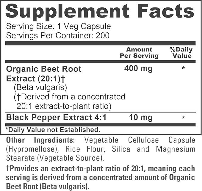 NusaPure Organic Beet Root 400 mg 200 Veg Capsules (Vegan Non-GMO)