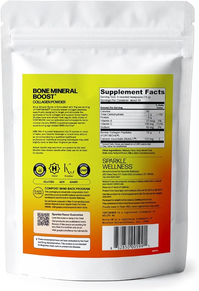 Sparkle Wellness FORTIBONE Bioactive Collagen Peptides | Collagen Powder Supplement with Nutra C Buffered Vitamin C for Bone Health | Bone Mineral Boost (Tropical) [30 Serves]