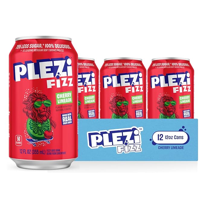 PLEZi Hydration &amp Sparkling Juice Drink Bundle – Lemon Lime x Stephen Curry &amp FiZZ Cherry Limeade – No Added Sugar Low Sugar 2X Electrolytes &amp Fiber – 16.9 Fl Oz + 12 Fl Oz (24 Pack Tota