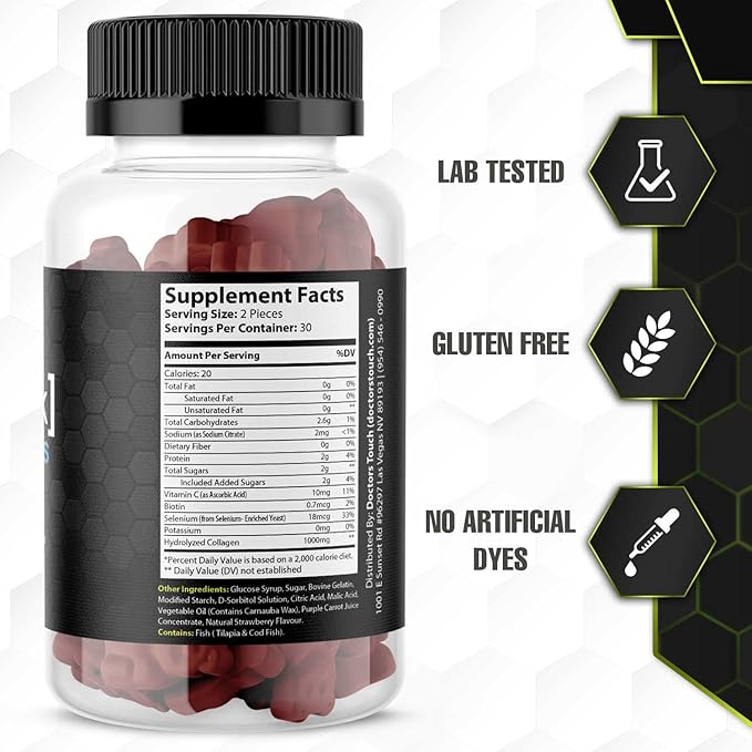 Doctor's Touch SKNtastic Collagen Gummies for Men and Women Clinically Tested Hydrolyzed Collagen with Vitamin C Supporting Healthy Skin and Promoting Healthy Joints