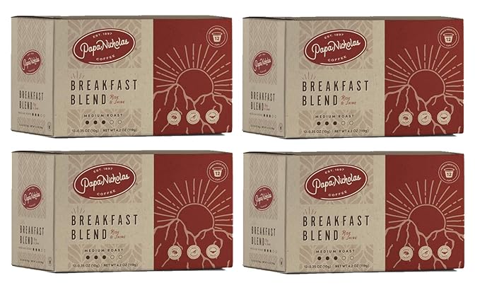 PapaNicholas Coffee Single Serve Coffee Cups Fits Keurig K Cup Brewers Breakfast Blend 48 Coffee Pods