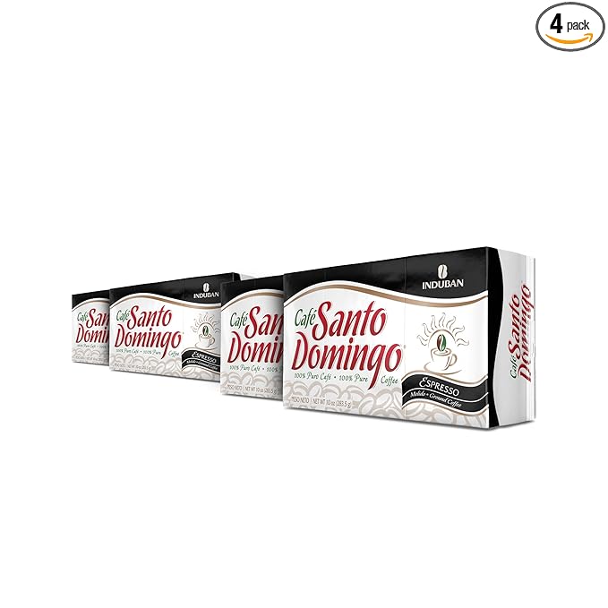 Café Santo Domingo Espresso 10 oz Vacuum Bag Ground Coffee Dark Roast - Product from the Dominican Republic (Pack of 4)