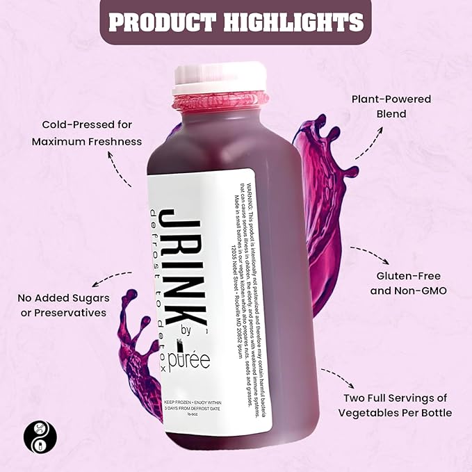 JRINK by Purée Organic Can’t Be Beet Juice Raw Beet Blend Cold Pressed Vegetable and Fruit Drink Healthy Detox Cleanse Organic Cold Press Juice Gluten-Free Energy Boost 16oz Bottles Pack of 18