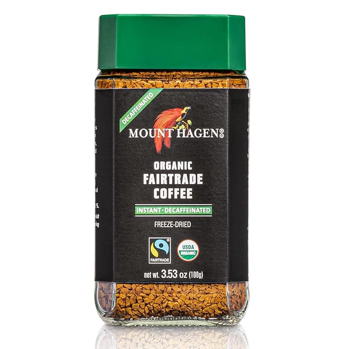 Mount Hagen Jar + Resealable Pouch Decaf Organic Freeze Dried Instant Coffee - Combo Pack | Eco-friendly Fair-Trade Medium Roast Arabica Beans [3.53oz Jar + 7.05oz Pouch]