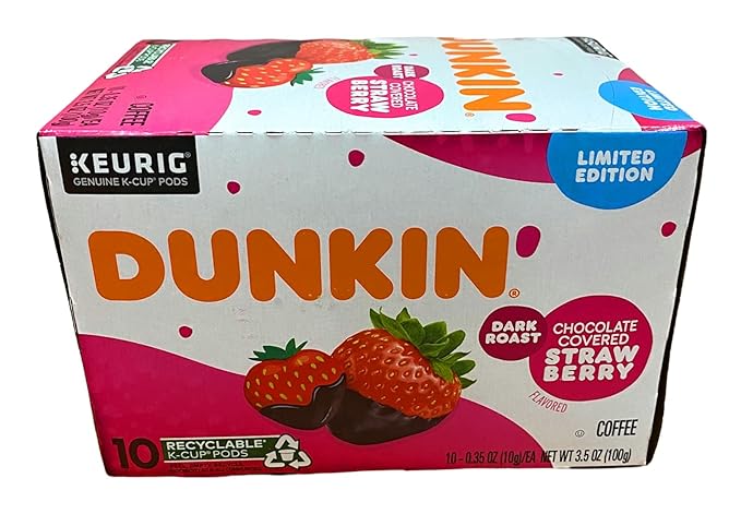 Dunkin’ Chocolate Covered Strawberry Ground Coffee Keurig K-Cup Pods 10 Count (Pack of 1)
