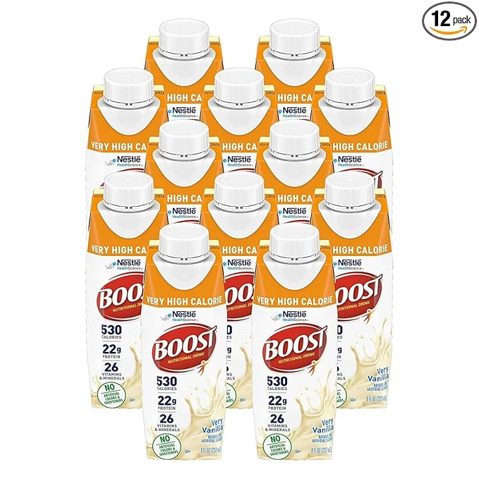 Boost Very High Calorie Nutritional Drink Very Vanilla Made with Natural Vanilla Flavor &amp No Artificial Flavors Colors &amp Sweeteners 8 FL OZ (Pack of 12)