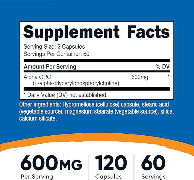 Nutricost Alpha GPC 600mg 120 Vegetarian Capsules - Non-GMO and Gluten Free 300mg Per Capsule