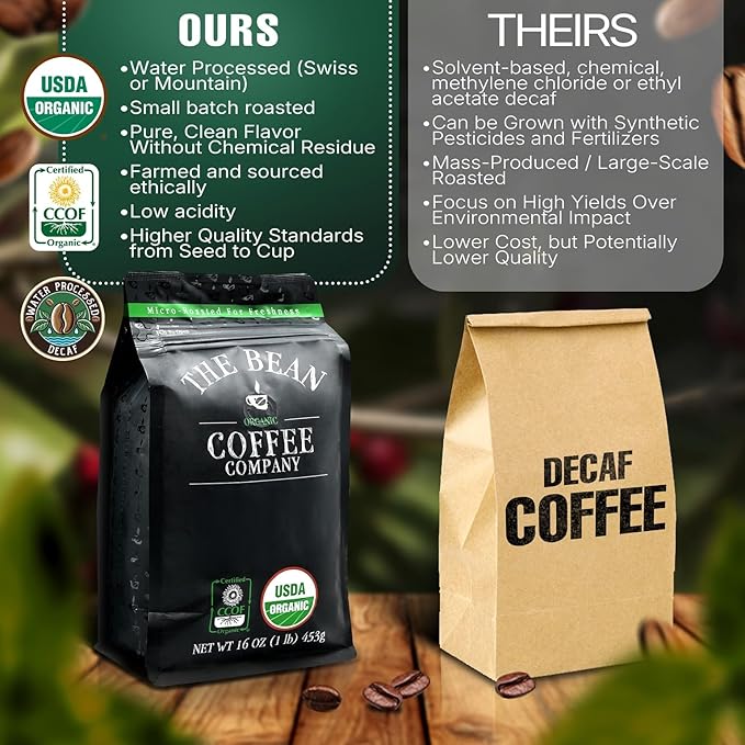 The Bean Organic Coffee Company 50/50 (Half Caff) French Roast 50% Decaf Dark Roast Ground Coffee 16-Ounce Bag Café Molido Tostado Orgánico descafeinado