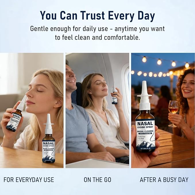 2PCS Iodine Nasal Spray - Cleanses &amp Refreshes Your Nasal Passages -100% Natural Mineral Formula with Iodine &amp Fulvic Acid - Fine Mist Mist Non-Medicated Nasal Iodine Spray for Daily Hygiene &