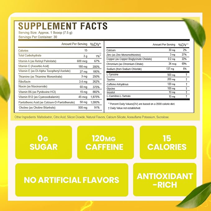 Morning Buzz Energy Drink Powder - Energy Boost - Sugar-Free Energy with Antioxidants - Morning Kick and Sports Nutrition Endurance Product - 30 Servings Lemonade 8 Ounces