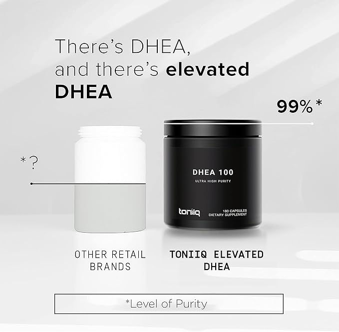 Toniiq Ultra High Strength DHEA 100mg Supplement for Men - 99%+ Highly Purified and Bioavailable Micronized DHEA Supplement for Women and Men - DHEA 100 mg - 180 Capsules