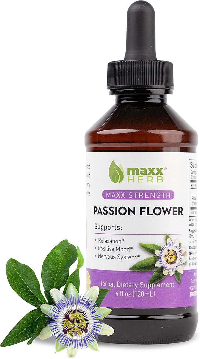 Maxx Herb Passion Flower Extract - Max Strength Passion-Flower Liquid Absorbs Better Than Capsules for Relaxation and Stress Relief Alcohol-Free - 4 Oz Bottle (60 Servings)