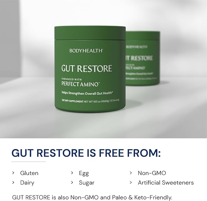 BodyHealth Gut Restore with PerfectAmino ImmunoLin and Humic Acid - Gut Health Supplement for Digestive and Immune Support - Unflavored - 30 Servings