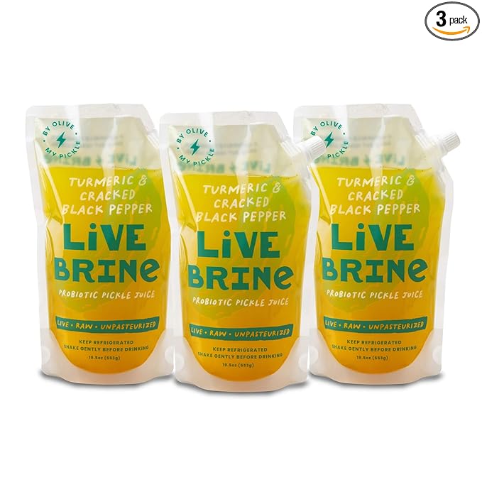 Olive My Pickle Probiotic Pickle Juice - 58.5 Ounces | 3 Pack of LiveBrine Turmeric &amp Cracked Black Pepper Pickle Juice with Natural Probiotics and Digestive Enzymes for Gut Health - 39 Pickle Sho