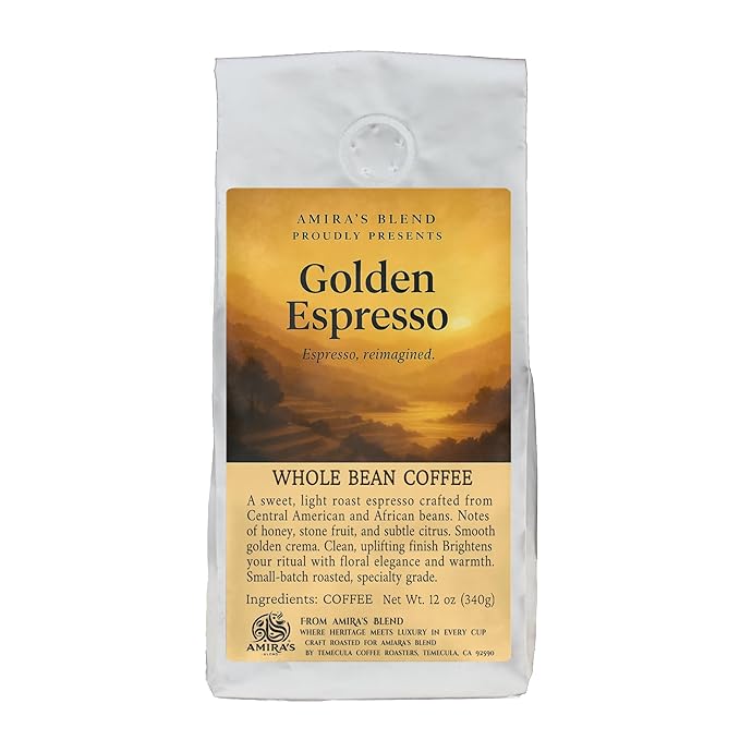 Amira’s Blend Golden Espresso – Light Roast Sweet Espresso Blend Specialty Grade Freshly Roasted Always – Espresso Reimagined (Whole Bean 12oz)