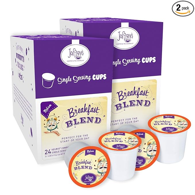 Joffrey's Coffee - Breakfast Blend Artisan Medium Roast Arabica Coffee Beans Smooth-Bodied Blend Balanced Flavor &amp Aroma Keurig 2.0 Compatible (Single Serve Cup 48 Count)