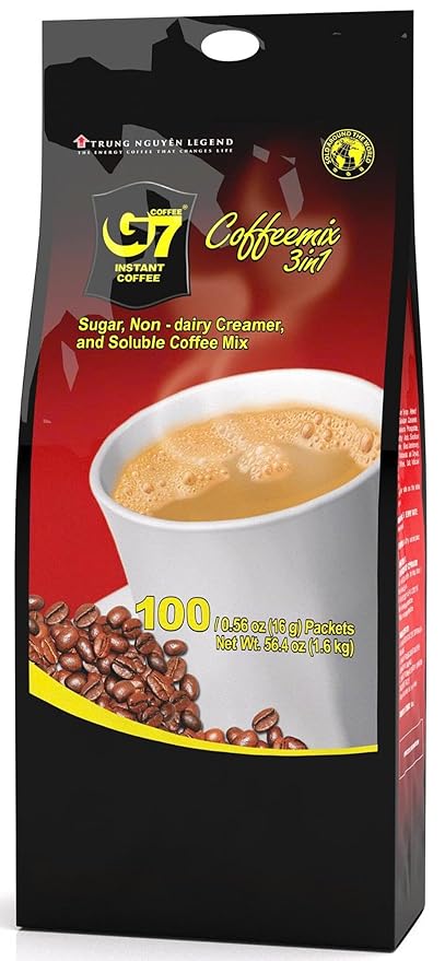 Trung Nguyen G7 Instant Coffee - 3-in-1 with NANO+ Technology Roasted Ground Blend Non-dairy Creamer &amp Sugar (100 Sticks)