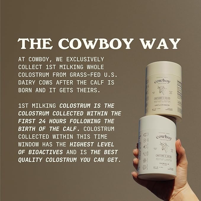 COWBOY - The Exclusive 1st Milking Whole Grass Fed Colostrum Supplement for Full Body Health - Bovine Colostrum Powder Packed w/Bioactive Nutrients - Sugar Free (Strawberry 30 Servings)