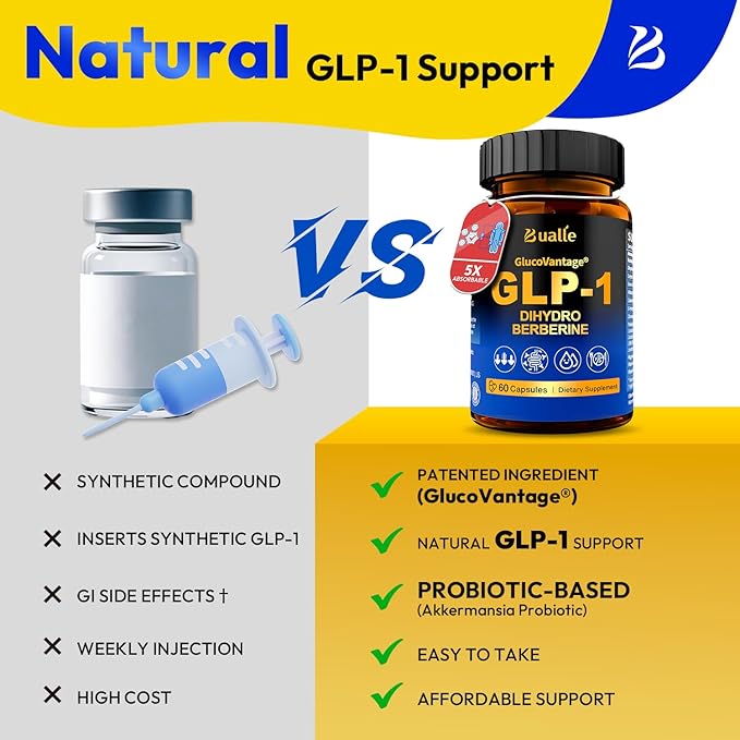 Bualle Support GLP-1 Supplement Weight Loss | GlucoVantage® DHB + Akkermansia Probiotic | Super Berberine with Ceylon Cinnamon for 5X Bioactive Appetite Metabolic Gut &amp GLP 1 Weight Loss 60ct