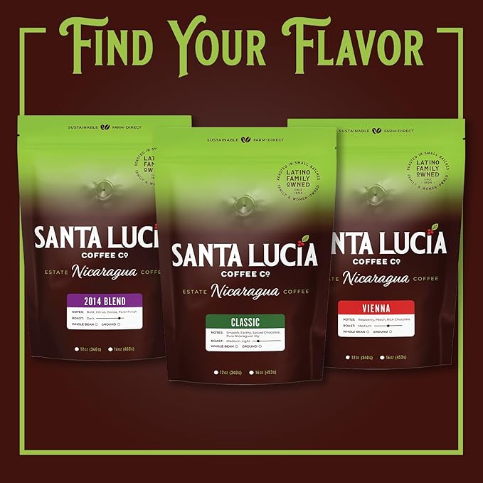 Santa Lucia Coffee - Specialty Nicaraguan Coffee Sampler Pack - Light Medium &amp Dark Roast - Low Acid 91 Point SHG Small Batch Roasted 100% Single-Origin Ground Coffee 3 Bags (12oz Each)