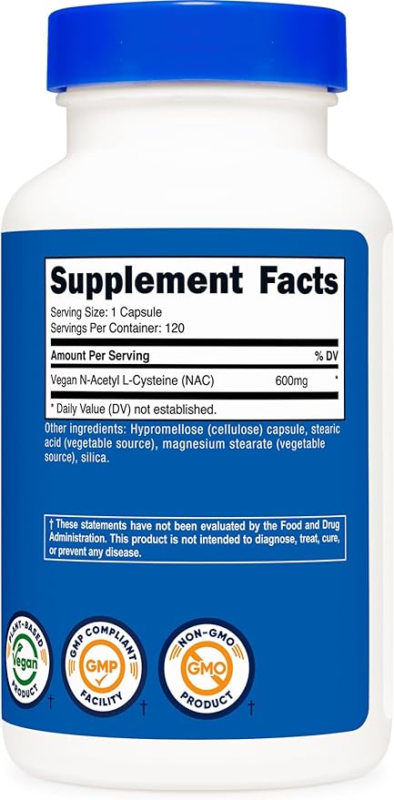 Nutricost N-Acetyl L-Cysteine (NAC) 600mg 120 Vegetarian Capsules - Non-GMO Gluten Free Vegetarian Caps (Pack of 2)