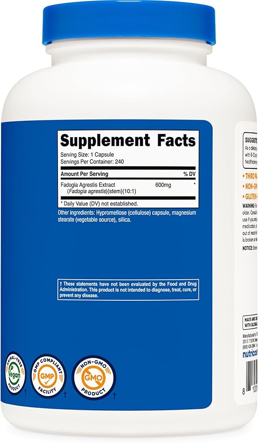 Nutricost Fadogia Agrestis (240 Capsules | 600 mg Per Serving) - Potent 10:1 Extract Gluten Free GMO Free Supplement