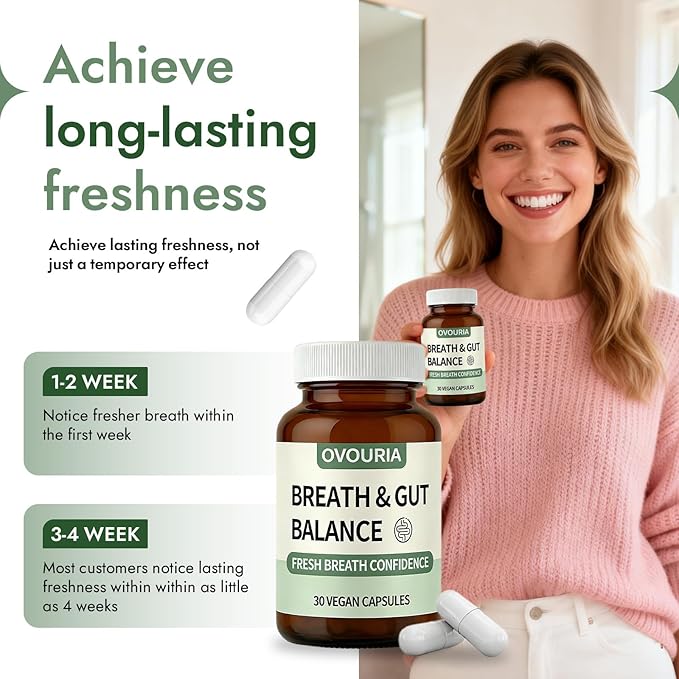 Ovouria Breath and Gut Balance – Gut Health Probiotic with Magnesium Citrate Zinc Gluconate Probiotic Blend Fresh Breath Chronic Halitosis &amp Gut Health – 30 Capsules(1pc)