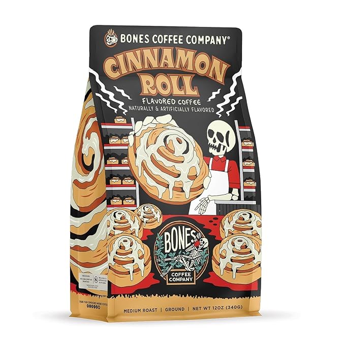 Bones Coffee Company Salted Caramel and Highland Grog Flavored Coffee Medium Roast Low Acid Arabica Beans | Auto drip and French Press Coffee Maker 12 Oz Ground