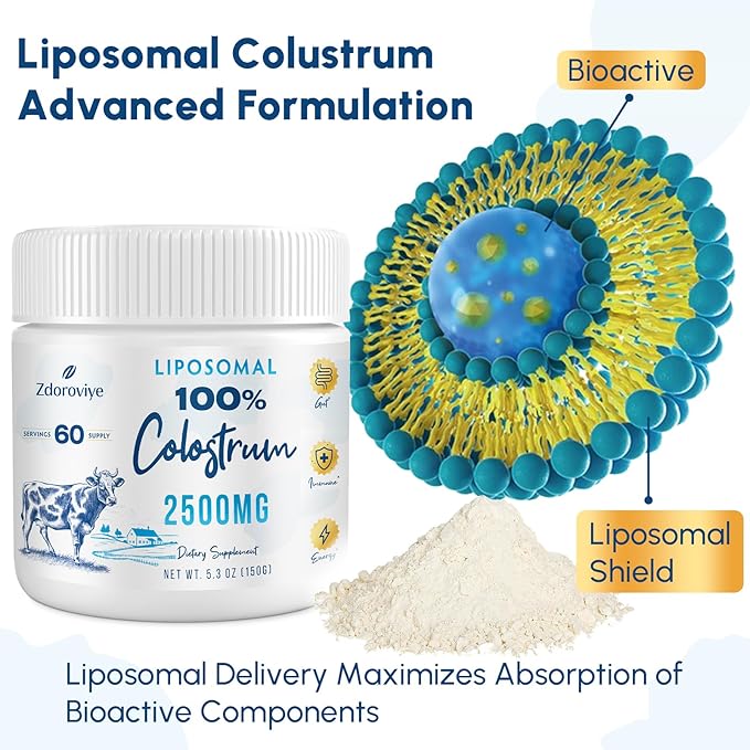 Liposomal Bovine Colostrum Powder Supplement 2500 mg Higher Absorption Than Regular Bovine Colostrum (60 Servings)