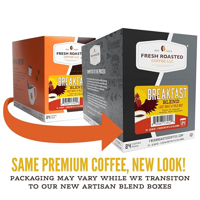 Fresh Roasted Coffee Breakfast Blend Light Roast 72 Pods for K Cup Brewers