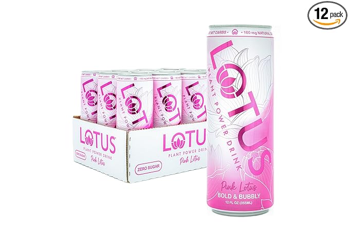 Pink Lotus Plant Power Drink™ | Sugar Free Low Calorie | 160 mg Natural Caffeine from Green Coffee Bean | Plant-Based Ingredients | Zero Sugar | 10 Calories | 12 oz Cans | 12 Count