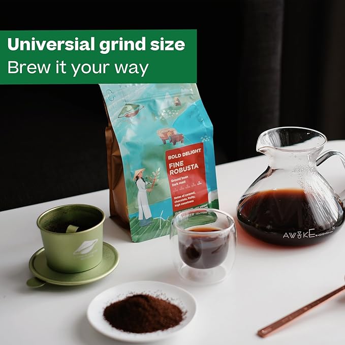 Conihat Ground Coffee - 100% Vietnamese Premium Fine Robusta Dark Roast Chocolate &amp Woody Notes Long Aftertaste Low Acid Single Origin Hand-Picked 12 Oz Bag