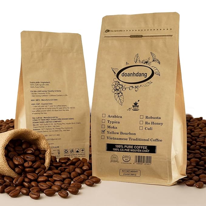 doanhdang - 17.6 Oz Premium Yellow Bourbon Whole Bean Coffee 100% Medium Roast Rich Flavor for Espresso Shot and Brew Origin from Vietnam Whole Med Roast Beans