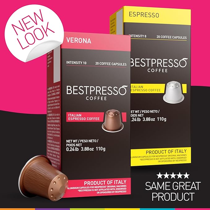 Bestpresso Coffee for Nespresso Original Machine 120 pods Genuine Espresso Ristretto Blend(High Intensity) Pods Compatible with Nespresso Original