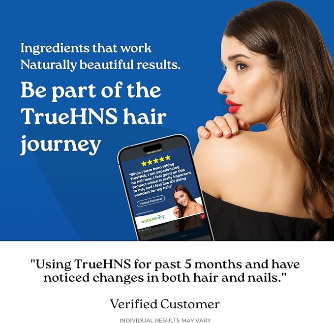 NatureCity True-HNS Hair Nails and Skin Cynatine Keratin and Plant Based Biotin Vitamin Supplement |Fuller and Stronger Hair and Nails|Non GMO| 120 Veggie Capsules