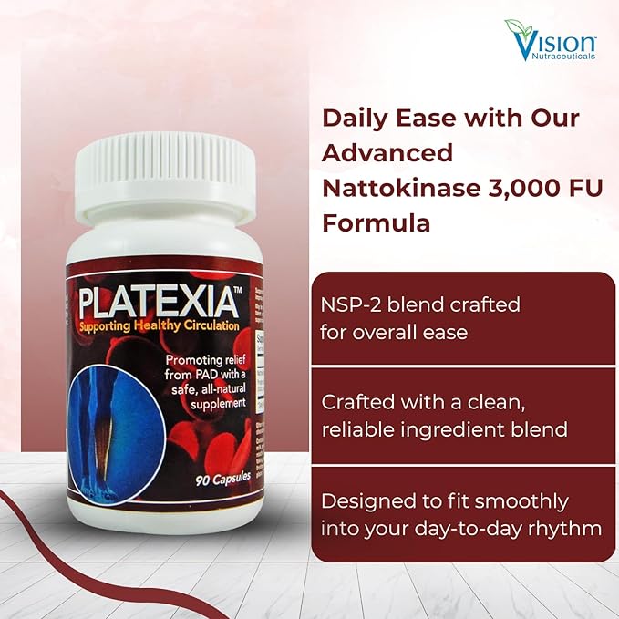 Vision Nutra Platexia with 3000 FU Nattokinase NSP-2 | Support Blood Circulation | Non-GMO &amp Kosher | 90 Vegan Capsules 3-Month Supply